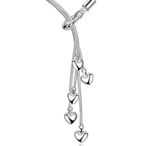 Italian Sterling Silver 5 Chains 5 Five-Heart Necklace 21.6" Heart Necklace - Picture 6 of 6